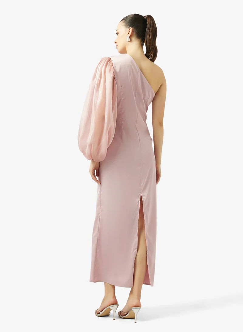 Ginger One Shoulder Puff Sleeves Maxi Dress